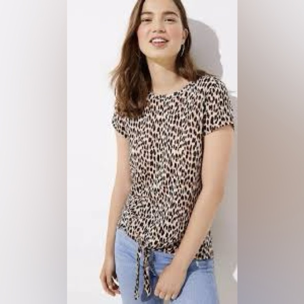 Ann Taylor Loft Linen Cheetah Print Tie Front Tee